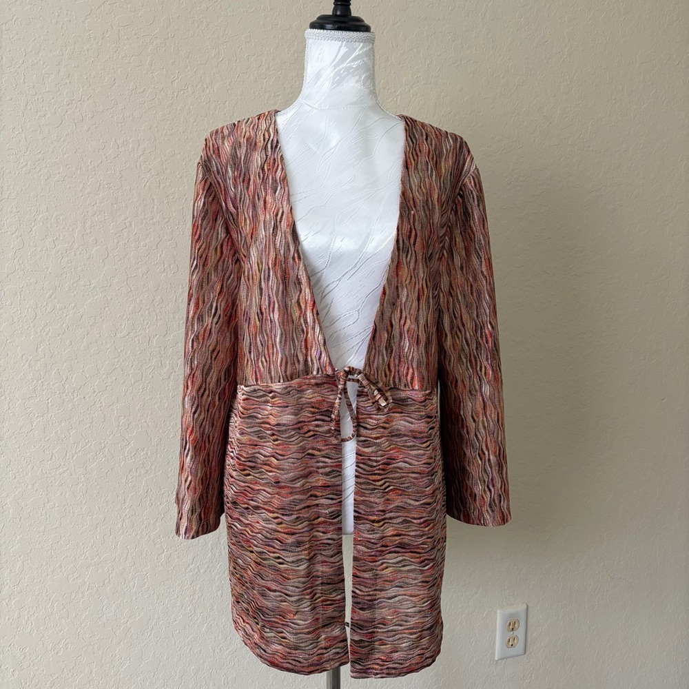 Chico’s Multicolor Zigzag Space Dye Tie Front Cardigan‎ Size 3 XL - Picture 2 of 7